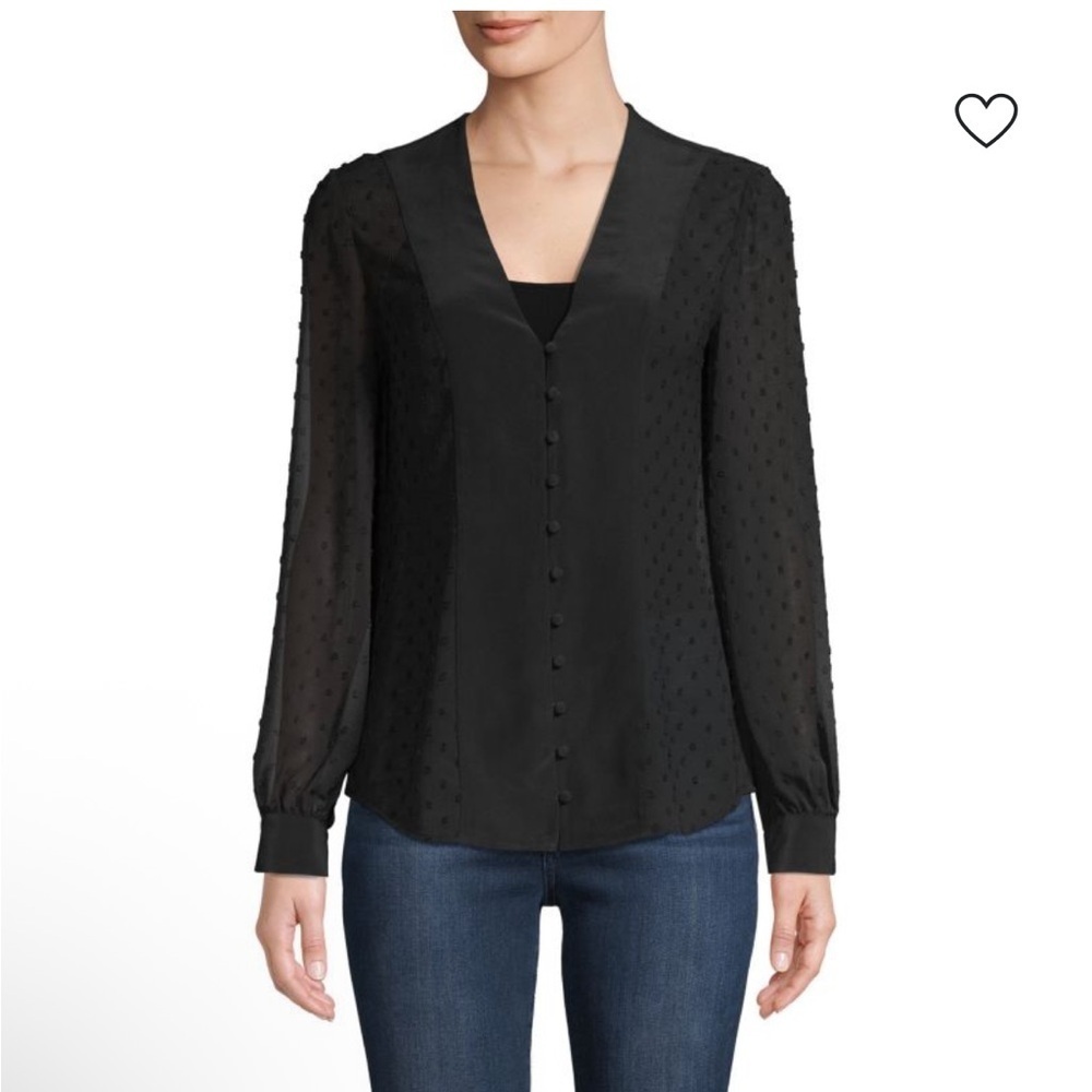 L’AGENCE Fallon Black Swiss Dot Silk Button Down Blouse NWT Small
